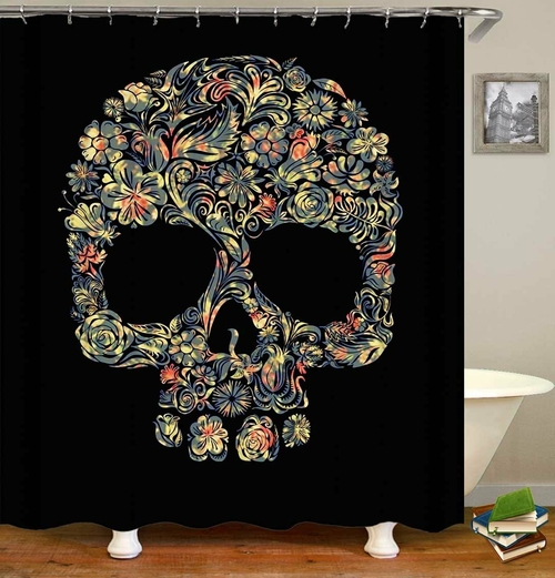 Floral Pattern Skull Shower Curtain
