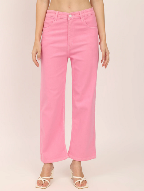 Women's Cotton  High Rise Denim Jeans(Size34)(Colorpink)
