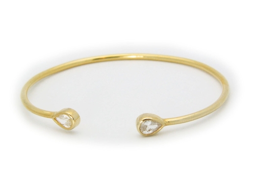 Fronay JE6107G Pear CZ Ends Golden Open Cuff Bangle