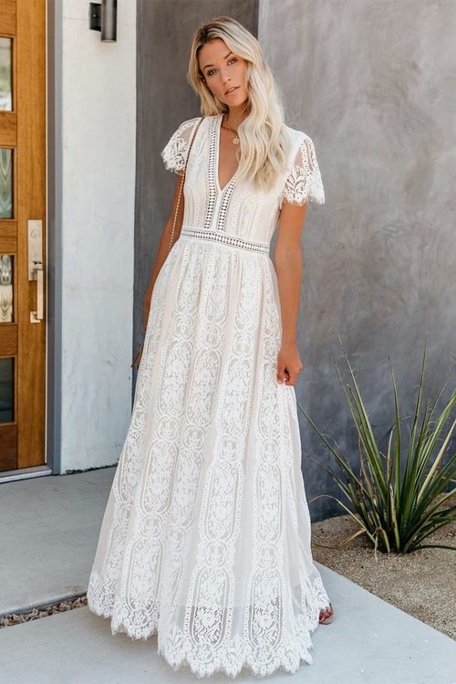 White Fill Your Heart Lace Maxi Dress