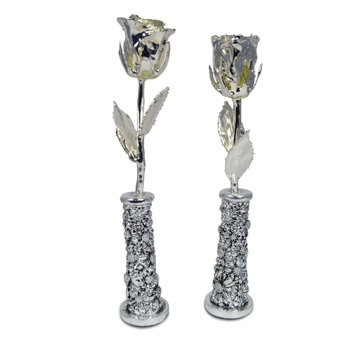 Silver Flower vase pair 2 ROSE (SIZE) 9 inch (COLOR) SILVER