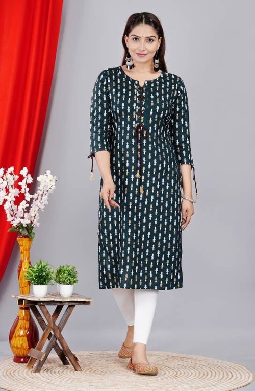 Women Printed Viscose Rayon Straight Kurta SIZE-L COLOR-GREEN