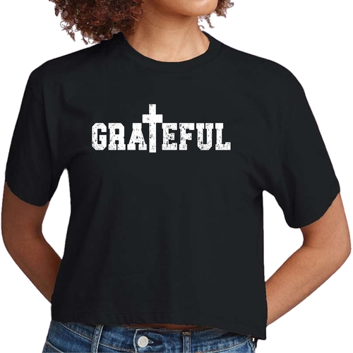 Womens Cropped Graphic T-shirt - Grateful Print