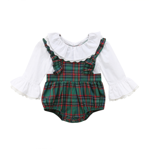 Fashion Newborn Baby Girl Plaid Romper Lace