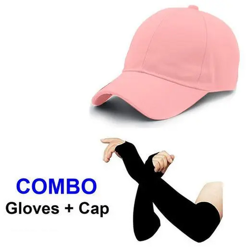 Caps & gloves combo |plain pink cap|arm sleeves with cap|cotton black