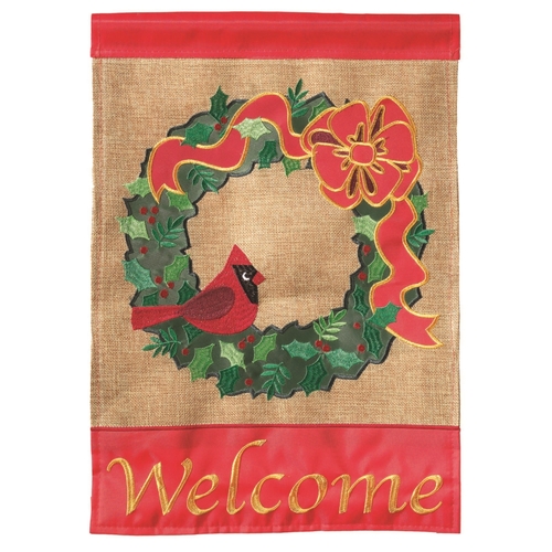 Dicksons M011052 13 x 18 in. Double Applique Merry Welcome Wreath Burl