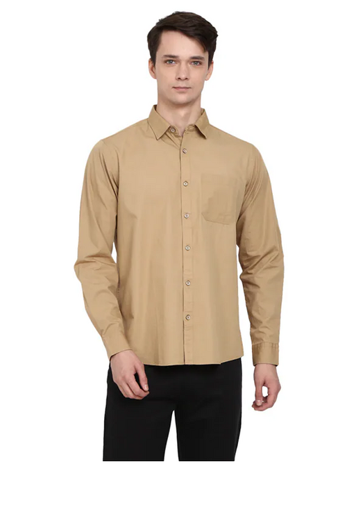 Men's Solid Slim Fit Cotton Casual Shirt BROWN 2XL