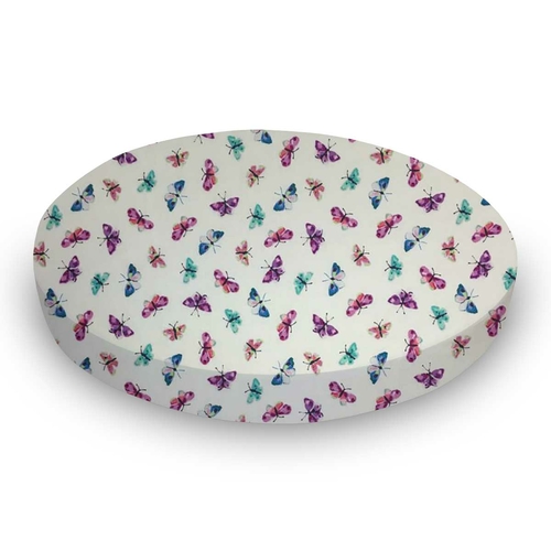 SheetWorld Fitted Round Crib Sheet - 100% Cotton Woven - Butterflies,