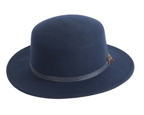 Wide brim navy ladies winter black felt boater