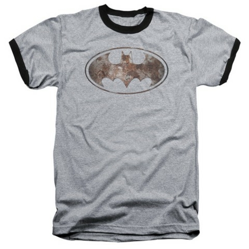 Trevco Batman-Heavy Rust Logo - Adult Tee - Heather & Black- Large