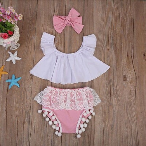 Newborn Baby Girl Summer Clothes Ruffle Top+Lace