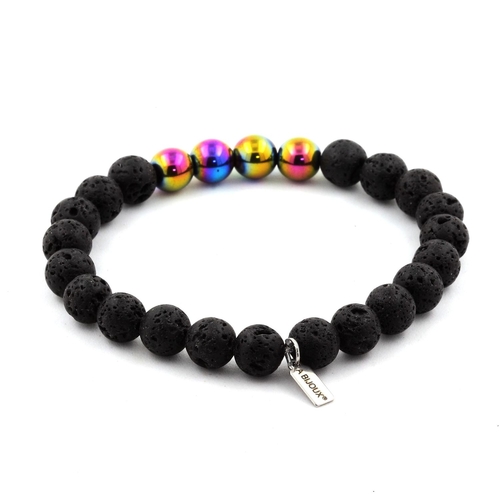 Lava + Multicolor Hematite Bracelet 8 mm Beads.