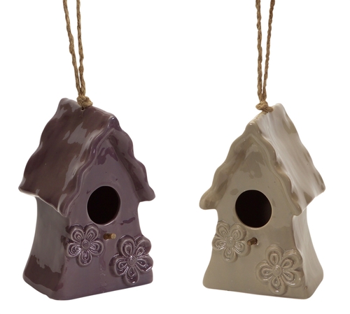 Melrose International 58737 12.5 in. Ceramic Hanging Bird Houses, 