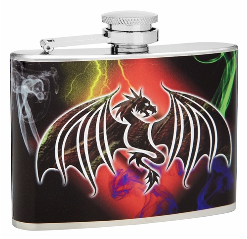 4oz Dragon Design Hip Flask, Gift Box, Funnel and Shot Glasses