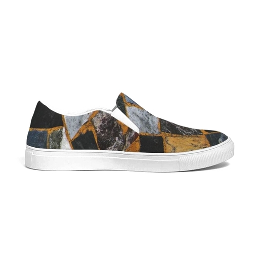 Womens Sneakers - Canvas Slip on Shoes - Black Mosaic Print