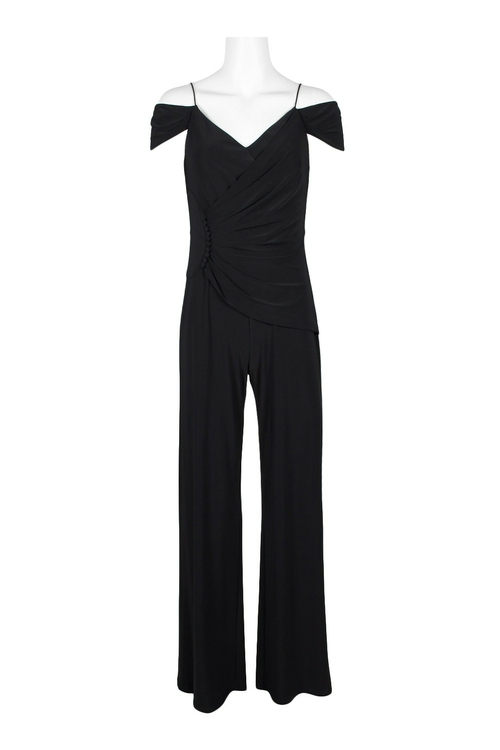 Adrianna Papell Cold Shoulder Gathered Zipper Back Solid Jumpsuit