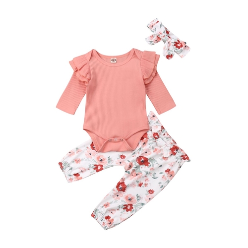 0 18M Toddler Kids Girl Clothes Sets 3pcs Pink