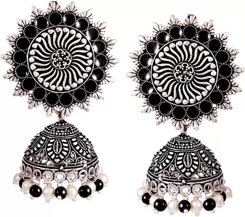 Oxidized Silver Plated Meenakari stylish Star Plus Trending jhumka