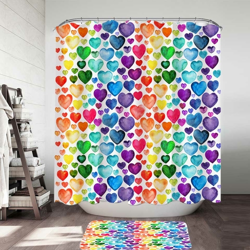 Rainbow Hearts Shower Curtain