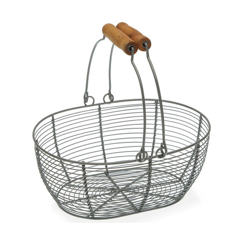 Fruit Bowl Versa Grey Oval Metal Wood Steel (18 x 9,5 x 23,5 cm)