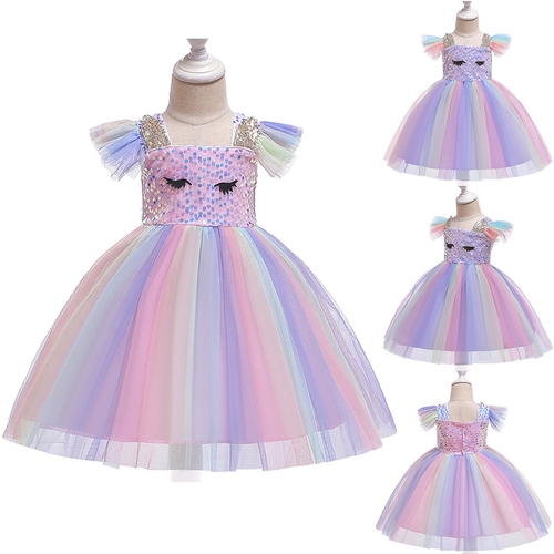 Kids Girls Sequin Princess Bridesmaid Pageant Gown