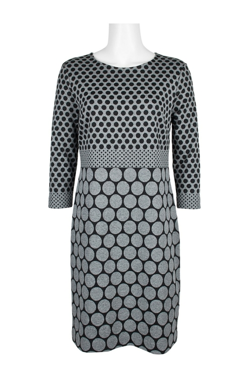 Carre Noir Crew Neck 3/4 Sleeve Zipper Back Multi Print Dress