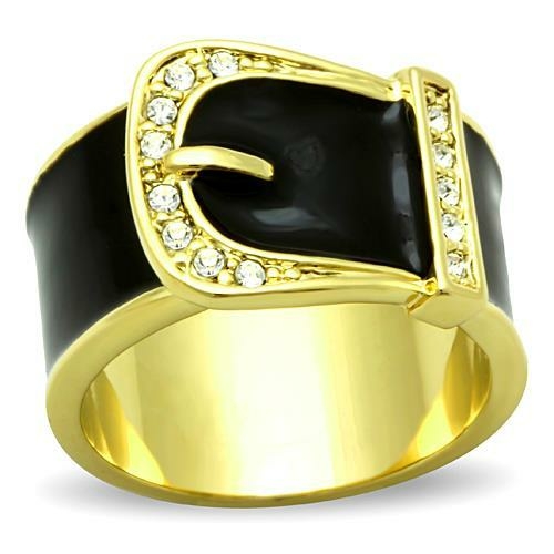 Women IP Gold Stainless Steel Ring with Top Grade Crystal in Clear - S