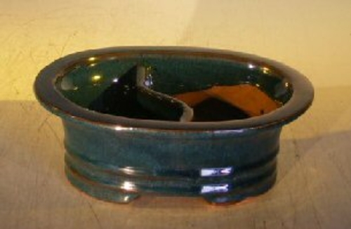 Dark Blue Ceramic Bonsai Pot - OvalLand/Water Divider 8.0" x 6.0" x