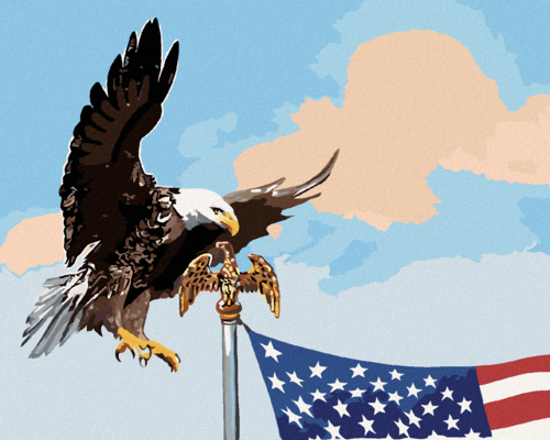 Zuty - Paint by Numbers - EAGLE AT THE FLAGPOLE OF THE U.S. FLAG (D.