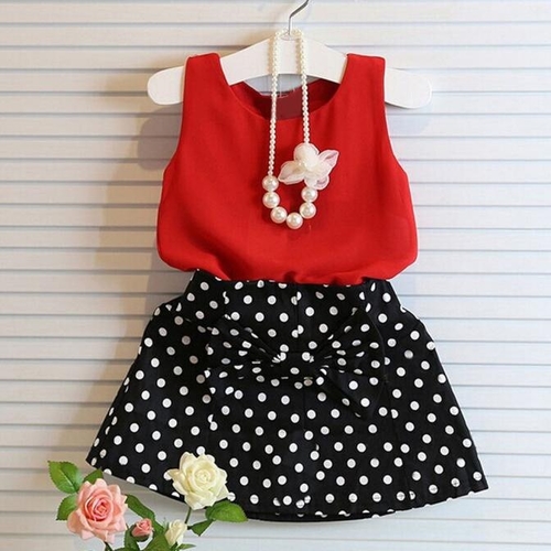 New Girls Vest Pleated Dress Two Pieces Set