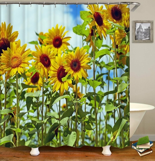 Long Stems Sunflowers Shower Curtain