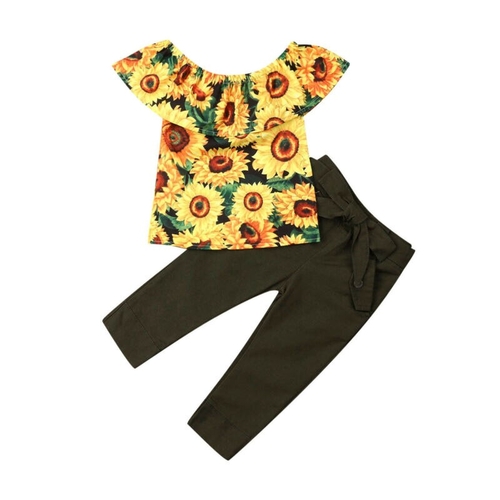 2 7T Little Girls Sunflower Clothes Set Toddler