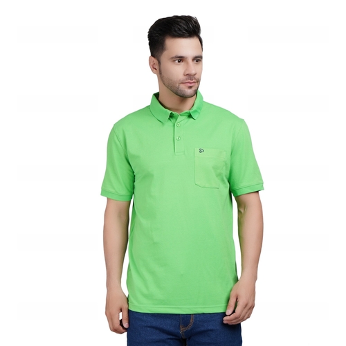 Men Solid Polo Neck Cotton Light Green T-Shirt (Size L)