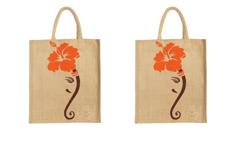 Pink Honeycomb printed Stripped Trendy Jute Bag PACK OF 2