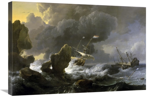 Global Gallery GCS-281682-30-142 30 in. Dutch Merchantmen Driven onto 