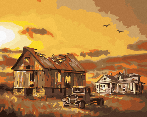 Zuty - Paint by Numbers - A BARN WITH A CRUMBLING ROOF (D. RUSTY