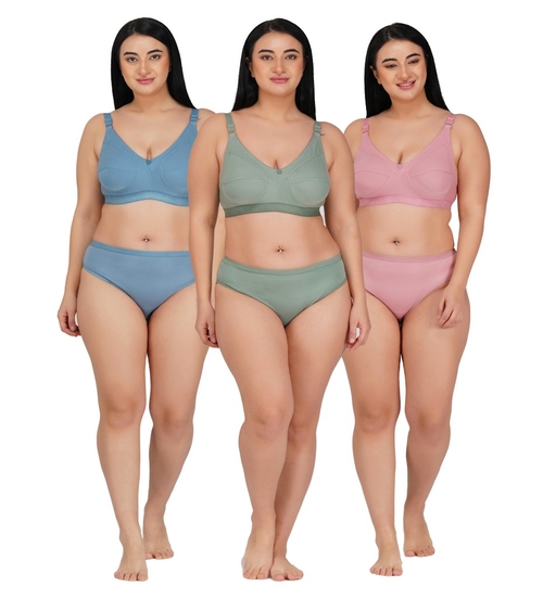 Main Women's Cotton Mix Full Coverage Non-Padded Bra Panty Set/Lingerie Set image