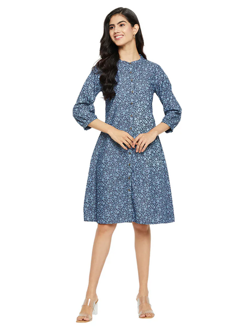 Women A-line Light Blue Dress (Size L)