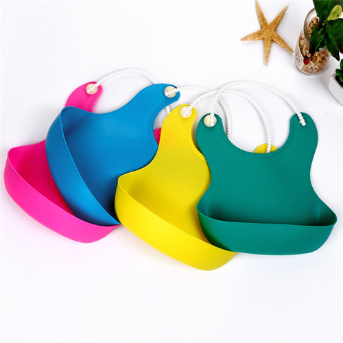 Cute Kid Infant Baby Bibs Soft Silicone Solid Baby