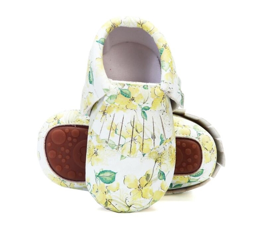 Floral printing PU leather baby moccasins hard