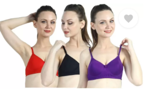 Pack of 3 Women Bralette Lightly Padded Bra  (Black, Red, Purple)
