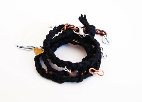 Black wraparound bracelet in deerskin leather with 18kt Gold Plated