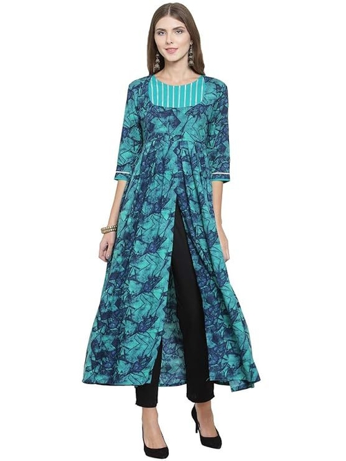 Women's Viscose A-Line Flared Kurta (Size-M) (COLOR-TURQUOISE)