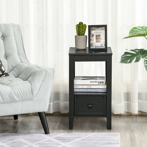 HOMCOM Side Table, Modern Coffee End Table with Drawer and Shelf, 
