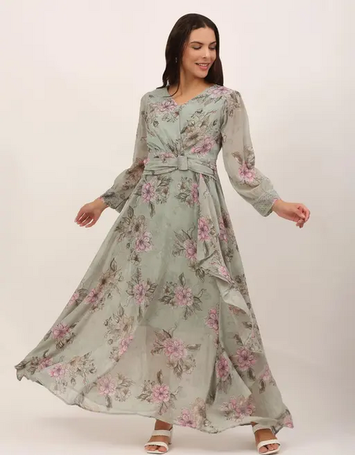 Women Gown Grey Multicolor Dress