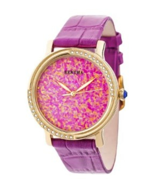 Bertha BTHBR7903 Courtney Opal Dial Leather-Band Watch - Hot Pink