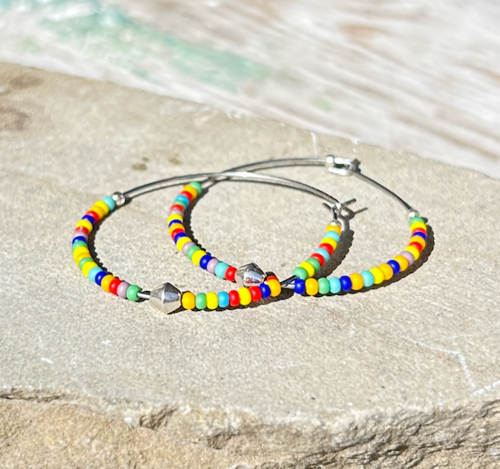 Rainbow Color Mix Beaded Hoop Earrings