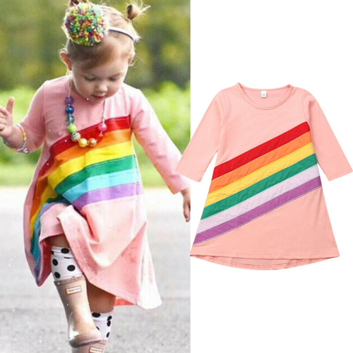 1 6Y Newborn Kid Baby Girls Dress Rainbow Floral