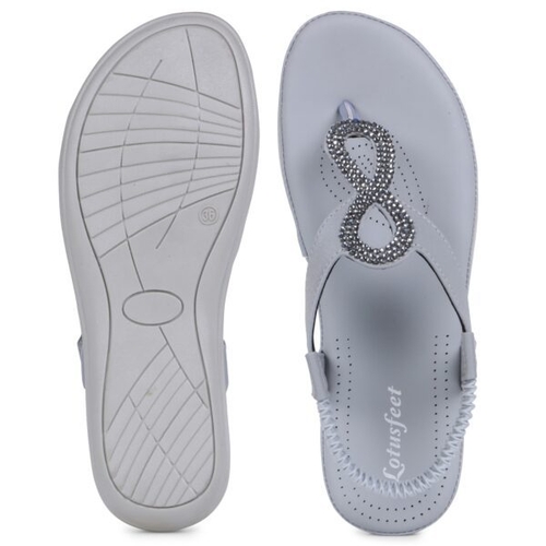 TPR Sole Stitched Style Flat With Adjustable Strap-GREY