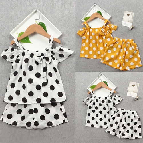 Toddler Baby Girls Off Shoulder Dot Print Bow